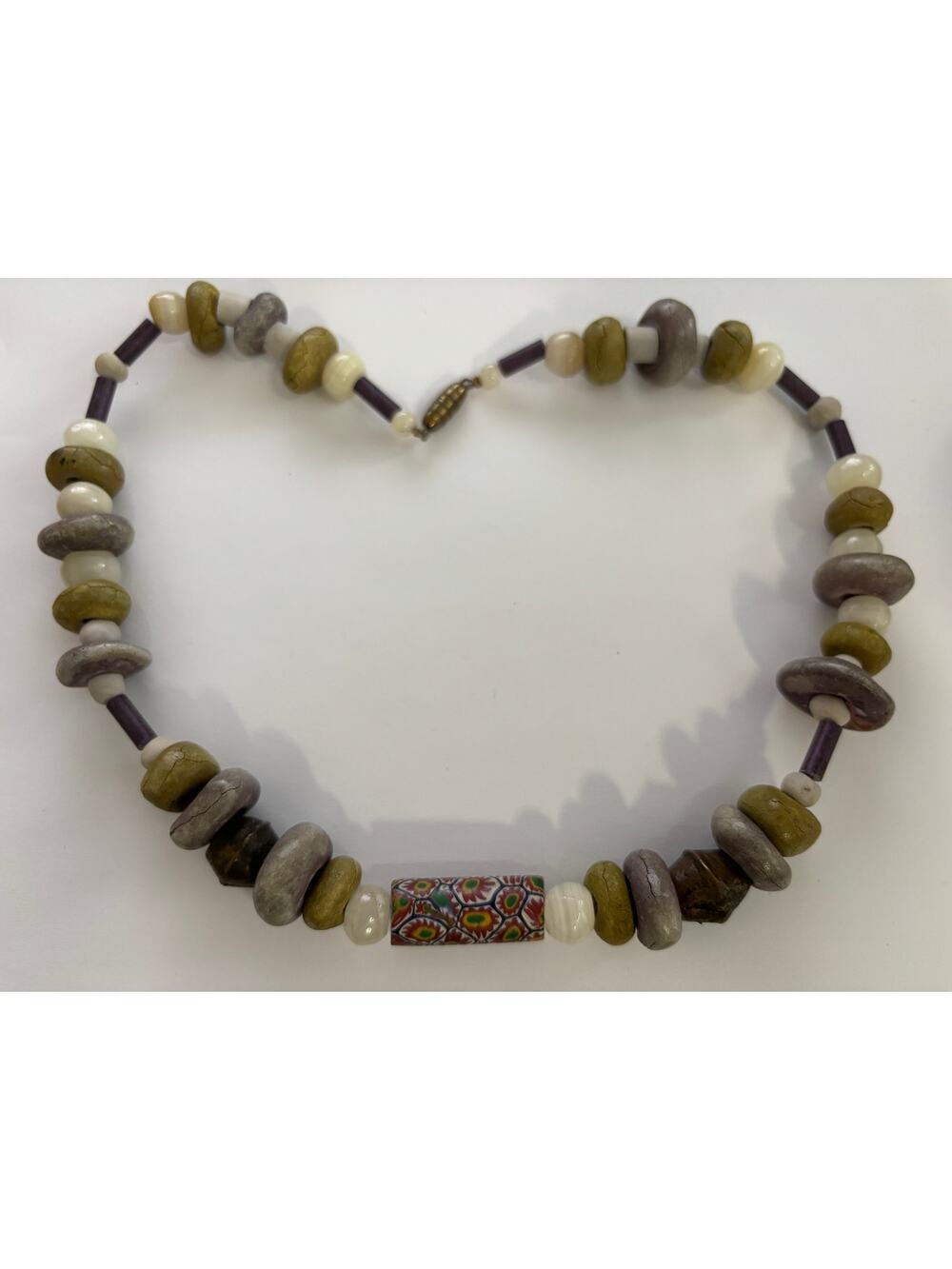 Vintage Clay Beads Millefiori Center Bed Necklace